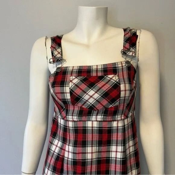 Vintage Milkmaid Plaid Designed in Australia Mini dress Burgundy black size 8 - Picture 4 of 7
